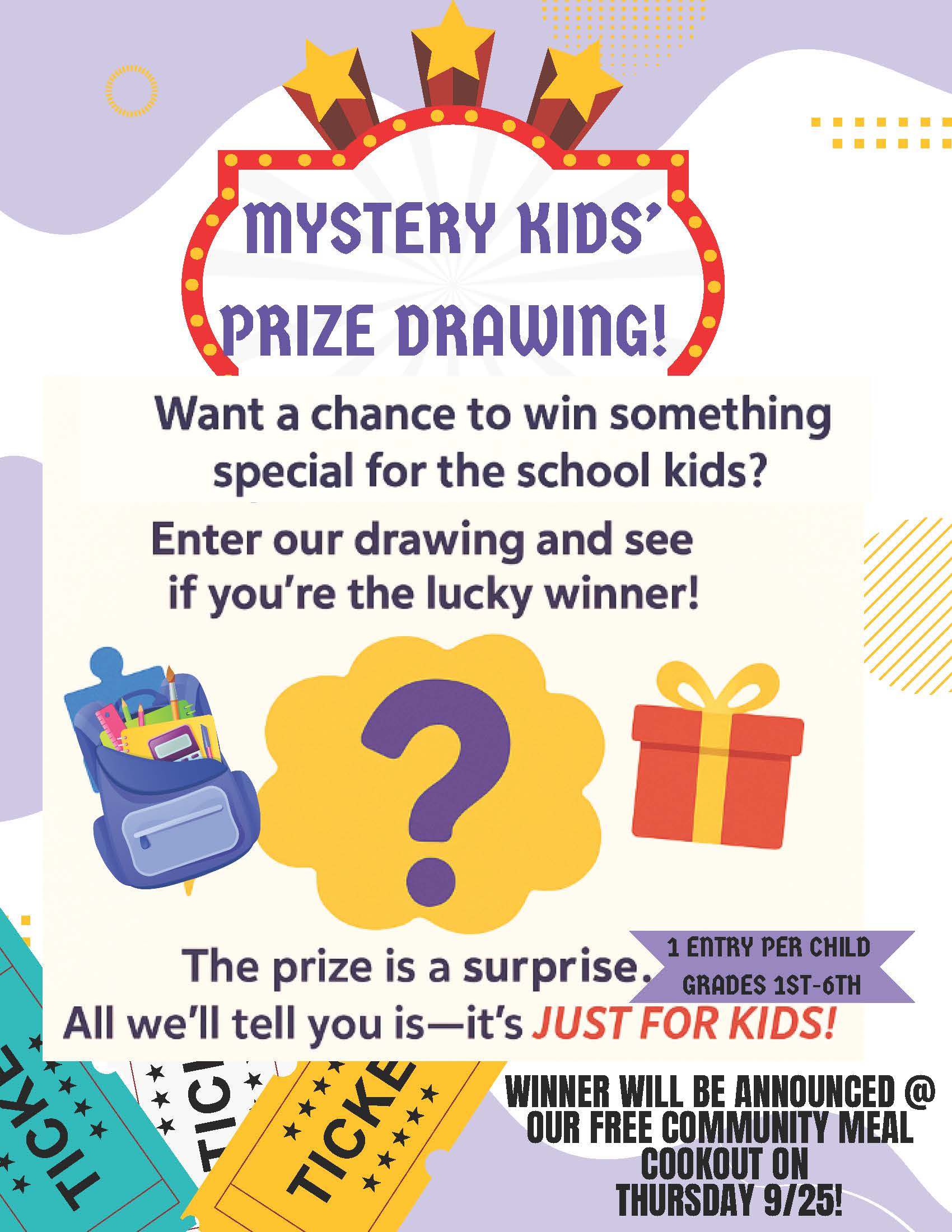 Prize drawing flyer showing text and images