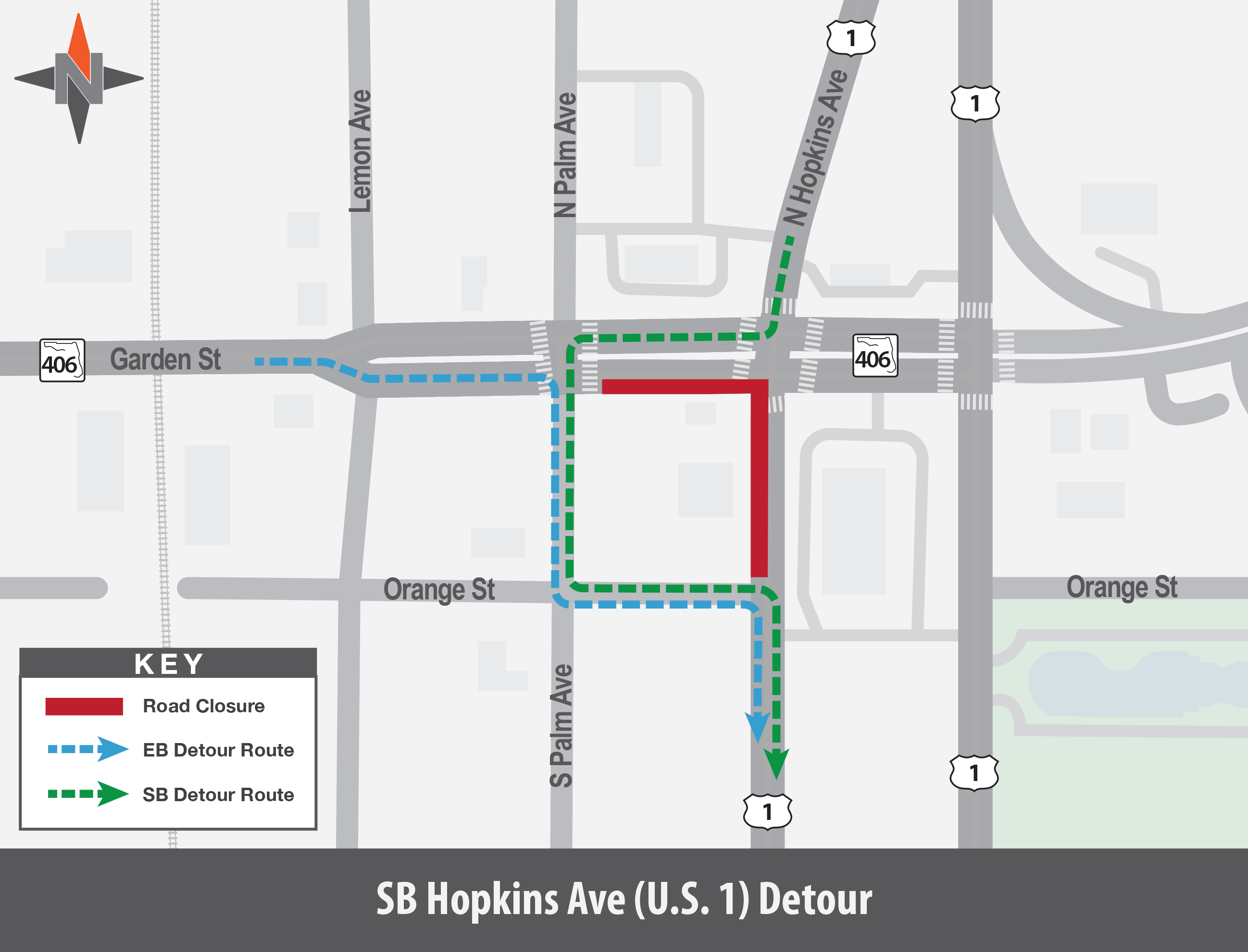 SB U.S. 1 at Garden Street Detour Route